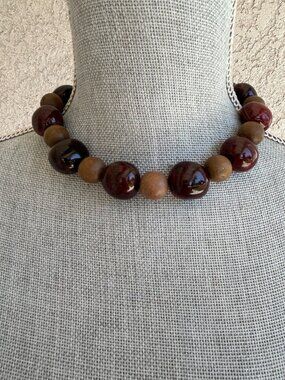 Vintage Chunky Beaded Choker Necklace Neutral Nature Earthy